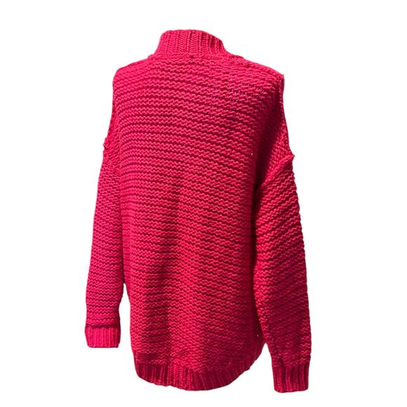Moth Anthropologie Pink Cardigan Womens Sz XS Open Front High Low Chunky Knit - Picture 4 of 15